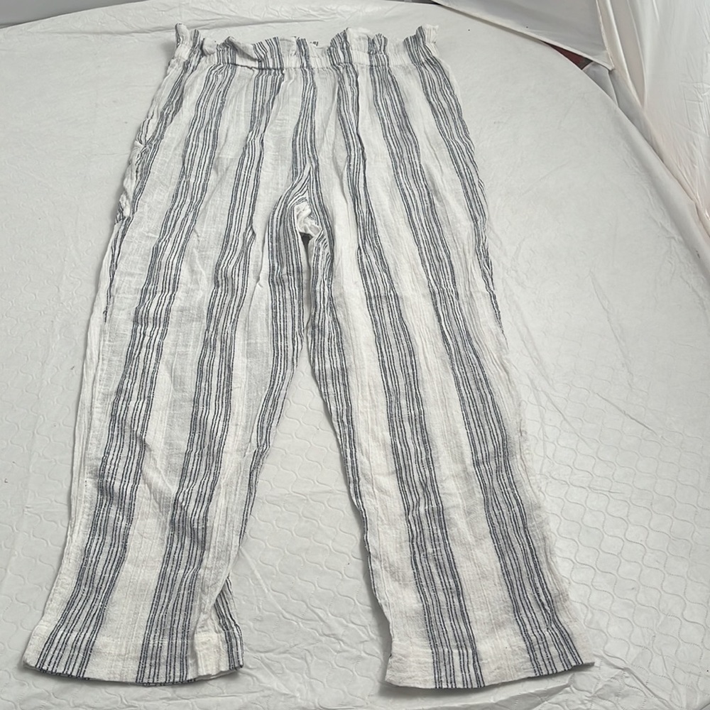 Free People Semi Sweet paper bag waist pants in Ivory Combo white navy - Picture 3 of 8